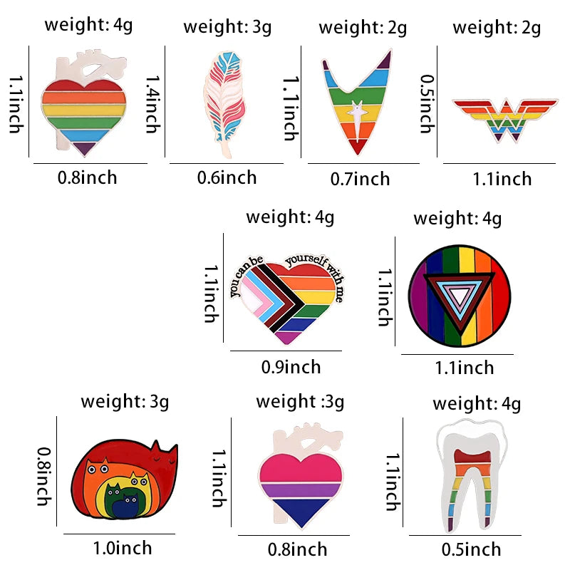 Rainbow Heart Enamel Pin Pride Tooth Book Cats Brooches Collar Badge LGBTQ Love is Love Gay Lesbian Jewelry Gift