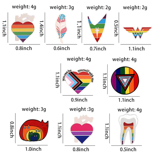 Rainbow Heart Enamel Pin Pride Tooth Book Cats Brooches Collar Badge LGBTQ Love is Love Gay Lesbian Jewelry Gift