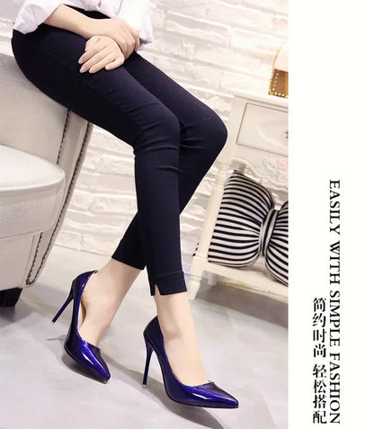 Nude Pumps for Women High Heel Shoes Female Fashion Patent Leather Sexy Pointed Toe Thin Heel Wedding Shoes Plus Size 34-44