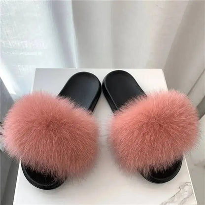 Women's Fluffy  Slides Fashion Plush fluffy Flat Sandals Casual Indoor Outdoor Beach Casual Slippers