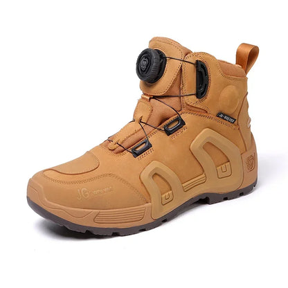 Men Motorcycle Riding Boots Waterproof Cowhide Leather Breathable Anti-Slip Wear-Resistant Street Moto Shoes