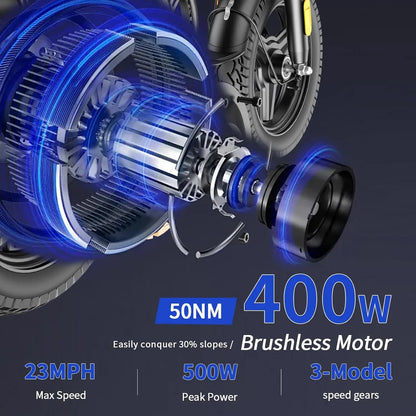 Folding Electric Bike for Adults, 500W Peak Motor, Up to 23 MPH, 14” Foldable Ebike with 48V 12Ah Battery, 35 Miles, Customized