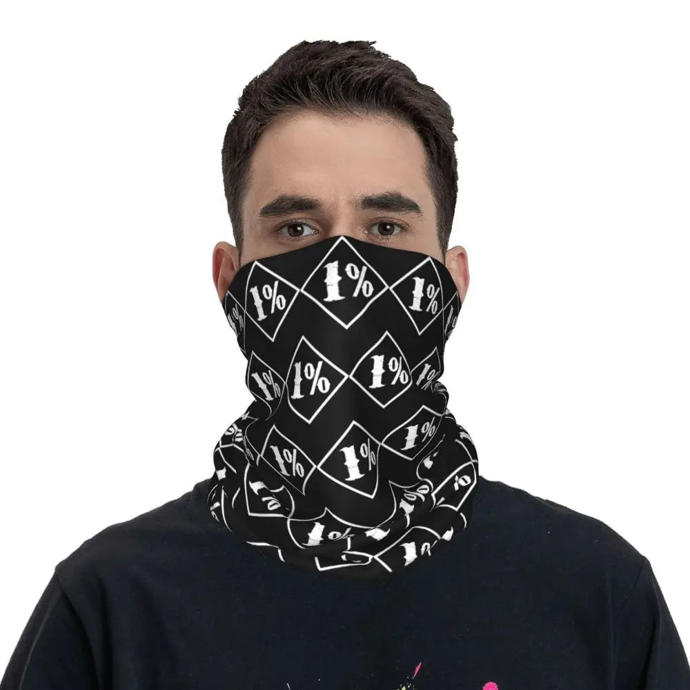 One Percenter 1% Bandana Neck Gaiter Printed Motorcycle Club Biker Wrap Scarf Multifunctional Headwear Outdoor Unisex Adult