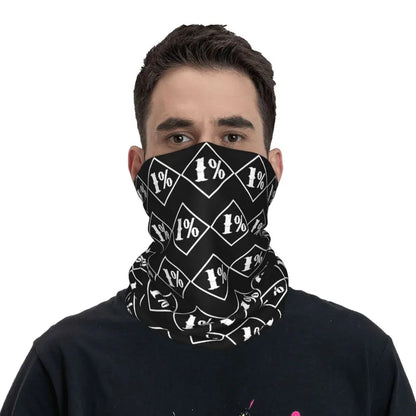 One Percenter 1% Bandana Neck Gaiter Printed Motorcycle Club Biker Mask Scarf Multifunctional Headwear Hiking for Men Women