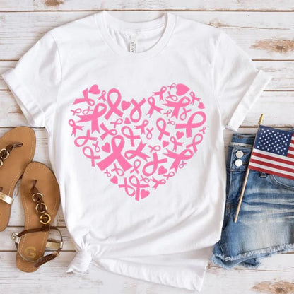 New Breast Cancer Awareness Heart Print T-Shirt Men Women Fashion Short Sleeve Casual Summer Tops Tees