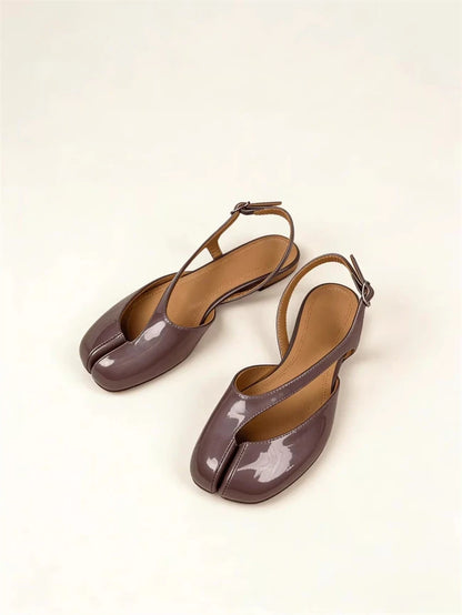 Luxury Tabi Flat Sandals Women Summer Patent Leather Split Toe Slingbacks Ballet Shoes Brand Designer Banquet Wedding Sandalias