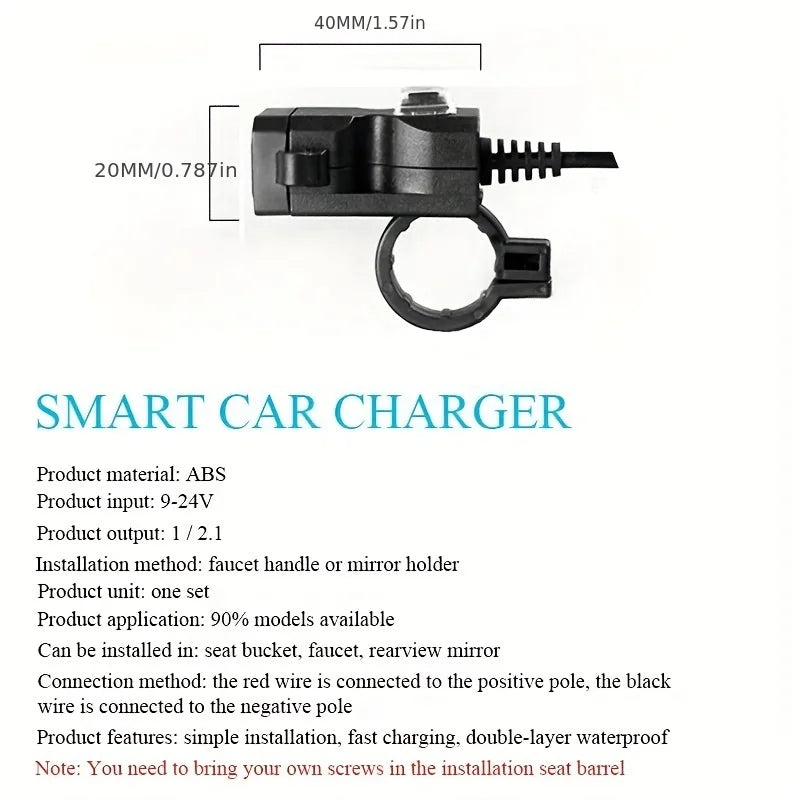 1pcs Motocycle Dual USB Charger Adapter Rearview Mirror Waterproof Power Supply Socket For iPhone Samsung Huawei
