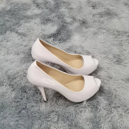 Women Platform High Heels Pumps Fashion Sexy Open Toe 12cm Patent Leather Stilettos Gladiator Party Wedding Jazz Dance Shoes