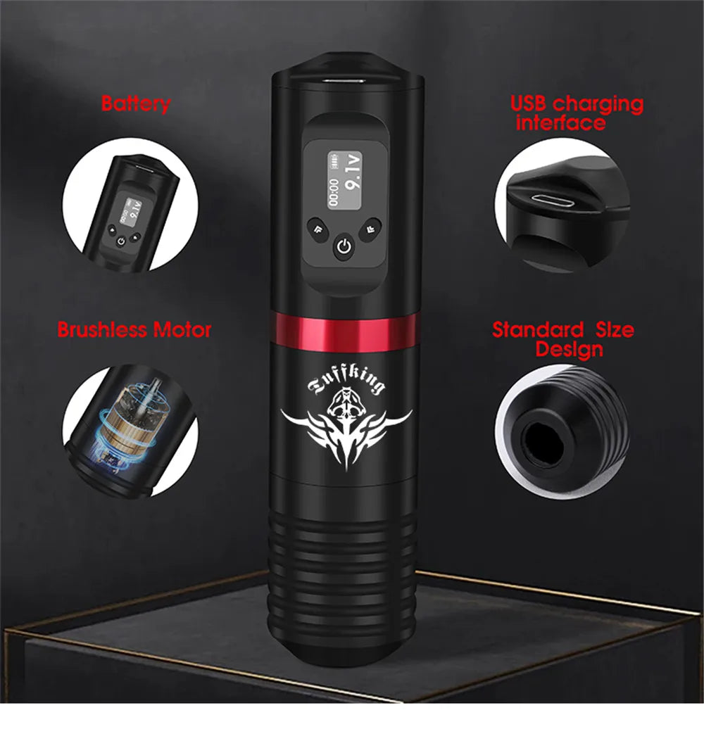 Portable Tattoo Machine Kit With 1600mAh Lithium Battery Power Digital LED Display Power Wireless Tattoo Machine Pen Set