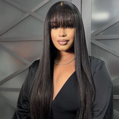 3x1 Human Hair Wigs 220% Density Bone Straight HD Lace Wig With Bangs Full Machine Made Fringe Wigs For Women 30 inch