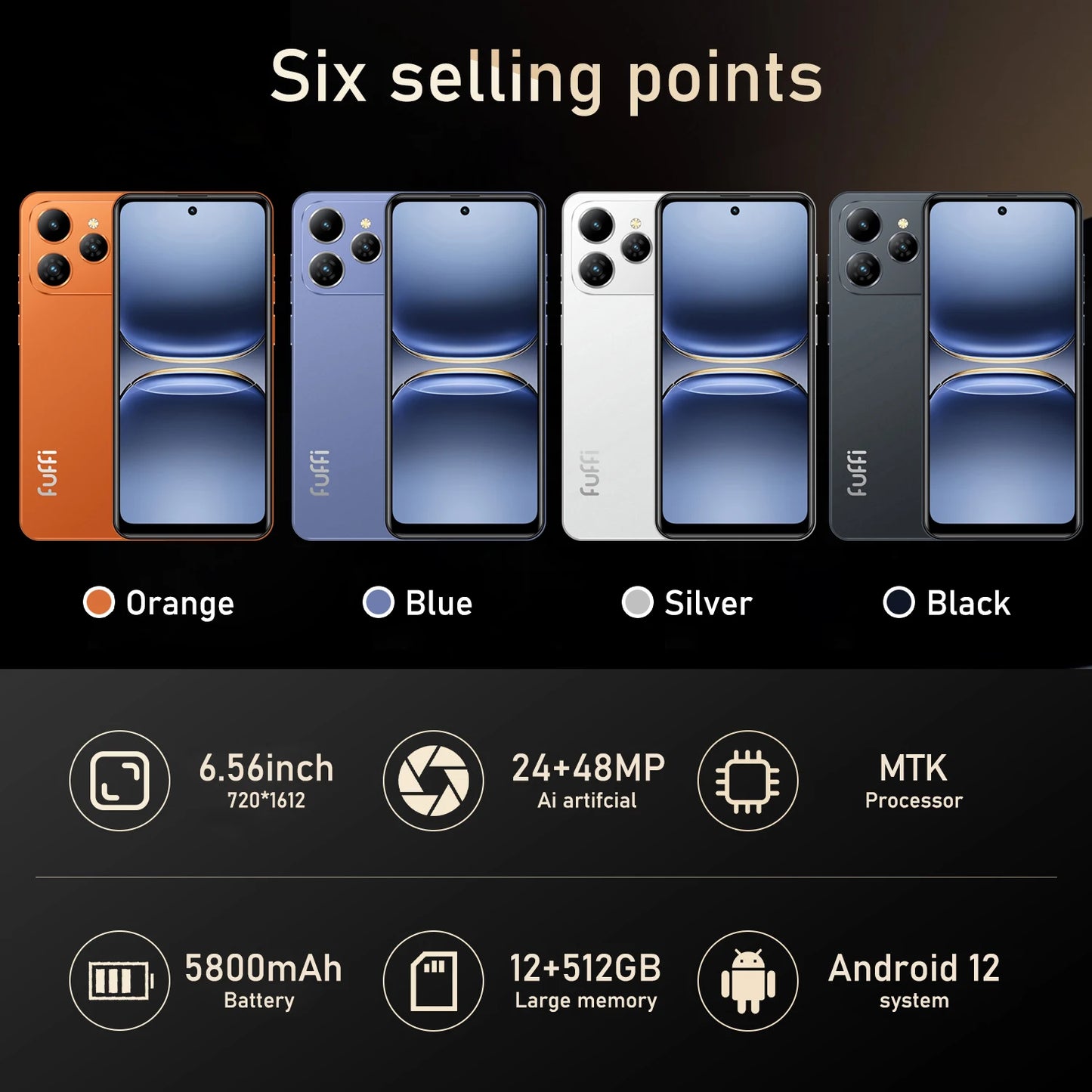 FUFFI Global Vision I17 Pro Max Smartphone Android 5800mAh 8G RAM 512GB ROM 6.56 Inch 720x1612HD 24+48MP 5G Network Mobile Phone