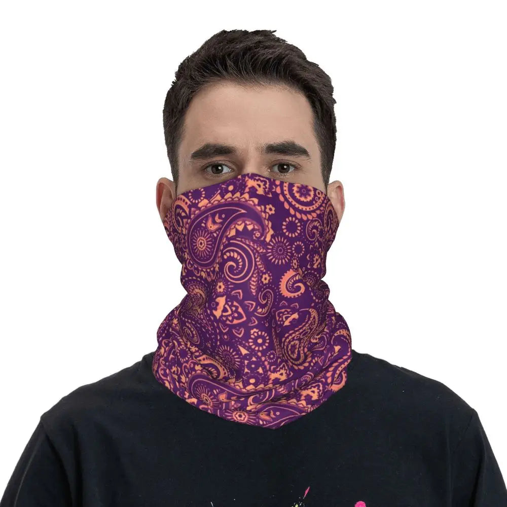 Custom Black Bandana Pattern Bandana Neck Gaiter for Hiking Cycling Women Men Wrap Scarf Paisley Style Headband Warmer