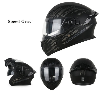 Uchoose DOT Approved Helmets Crash Motorbike Protective Gear Men Women Flip Up Helmet Motorcycle Double Sun Visor