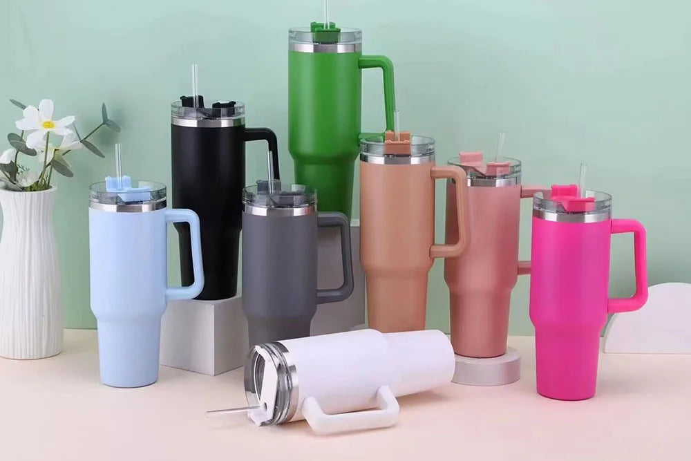 Mug Tumbler 40oz with Straw Handle Coffee Insulated 304 Stainless Steel Car Cup Keeps Cold Beer with Lids Tumbler Thermos Cup