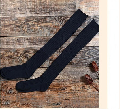 Women Long Socks Cashmere Women Boot Solid Wool Thigh Stocking Skinny Casual Cotton Over Knee-High Fluffy Female Long Knee Sock