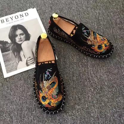 Old Beijing Cloth Shoes Embroidery Flower Social Guy Male Moccasin-Gommino Student Casual Shoes Fashion National Chinese Style