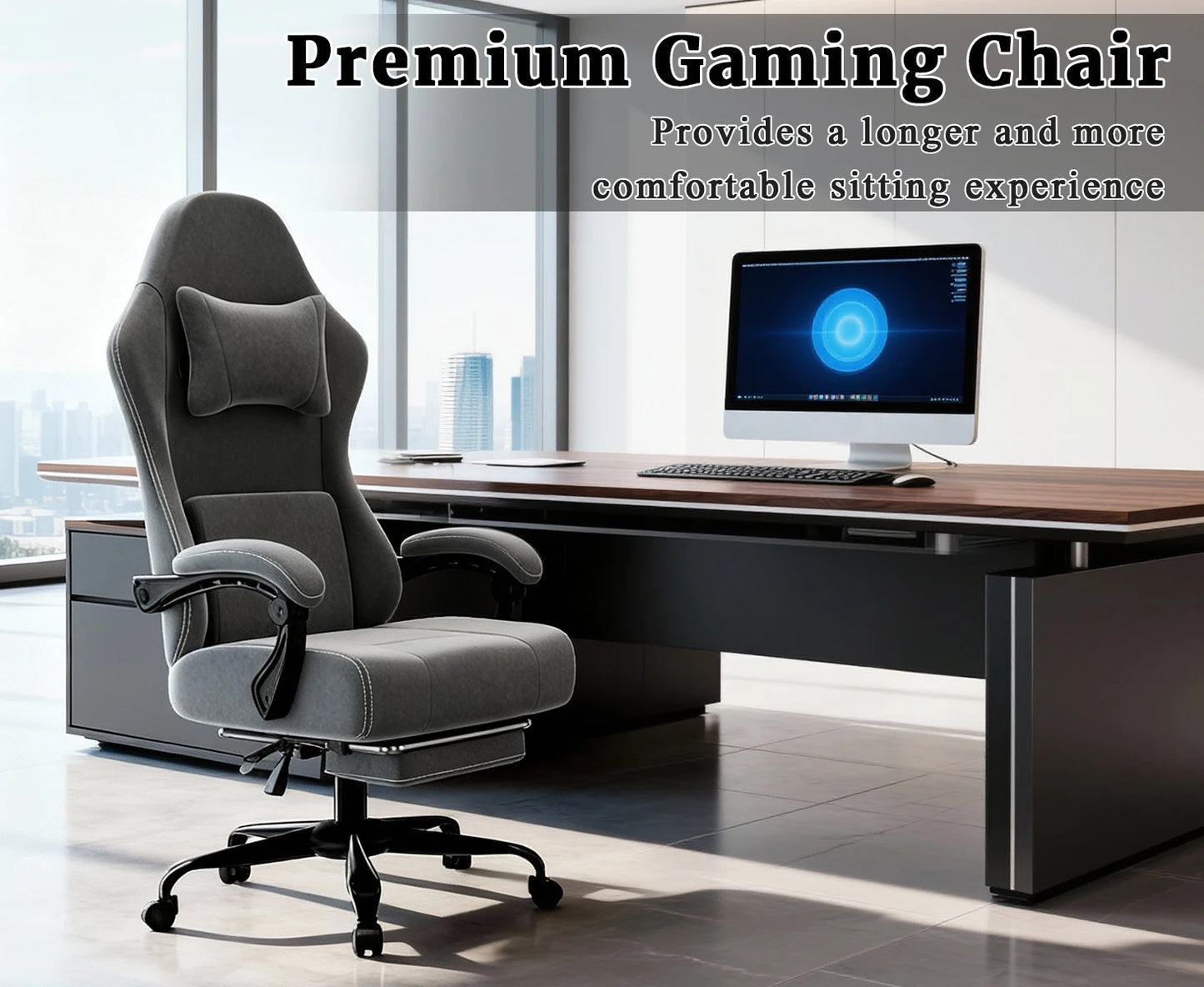 Ergonomic Gaming Chair Electronic with Massage Adjustable Lumbar Support And Foot Pedals Breathable Fabric Computer Chair