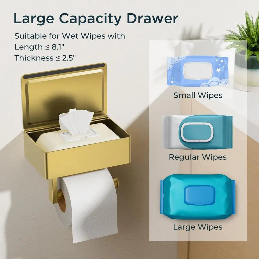 Toilet Paper Holder with Shelf, Sanitary Napkin Receptacle Tampon Holder, Wall Mount Toilet Paper Holder with Storage, Flushable