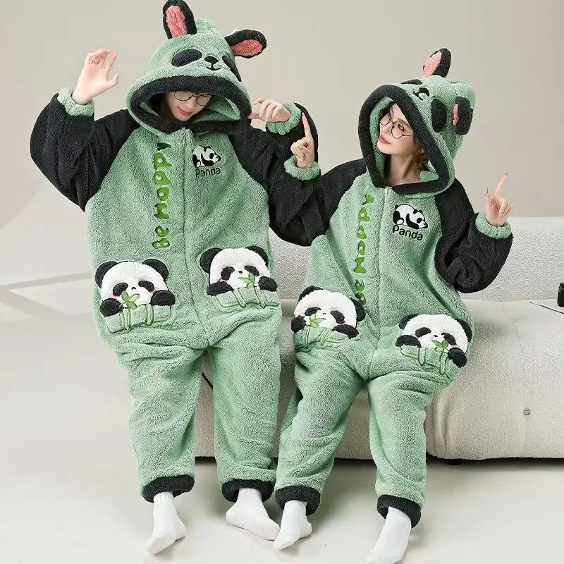 Kigurumi Adults Winter Sleepwear Women Men Pajamas Animal Onesie Thicken Couples Pijamas Cartoon Night Wears For Women Homewear