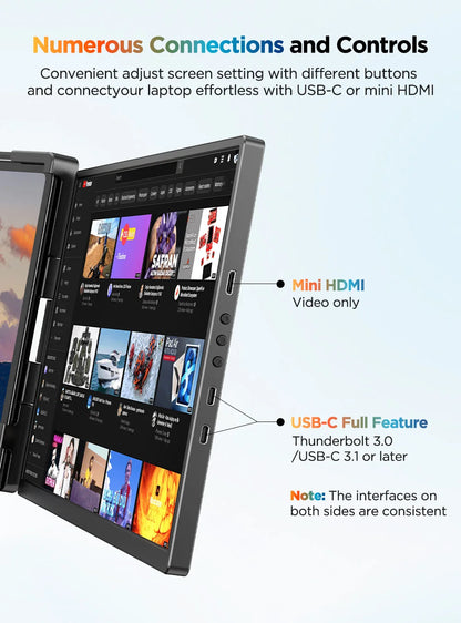 UPERFECT 14" 2K Triple Portable Monitor with 360° Rotation Stand 2240x1400 QHD IPS Laptop Screen Extender for Windows Chrome Mac