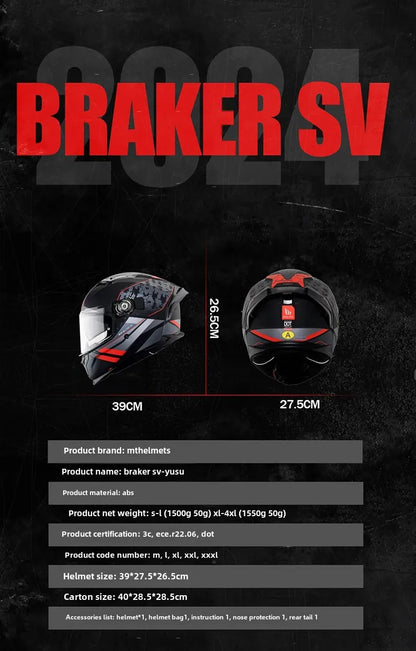New MT Braker SV Motorcycle Helmet ECE DOT Certification Full face Double lens Racing off-road Helmet Capacetes Cascos Para Moto