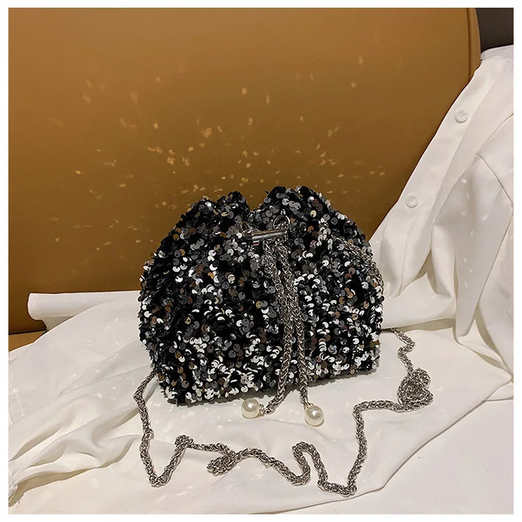 Good-looking Personality Sequin Women's New Korean Bucket Bag Bright Eyes Style Fashion Crossbody Dinner Single Shoulder Bags