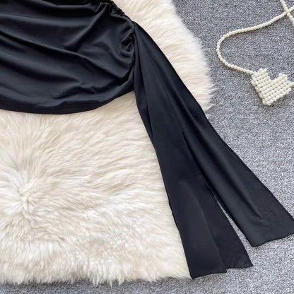 Foamlina  American Sexy Hollowed-out Waist Tube Top Dress for Women's Pleated Waist Hip-wrapped Streamer Girl's Short Dress
