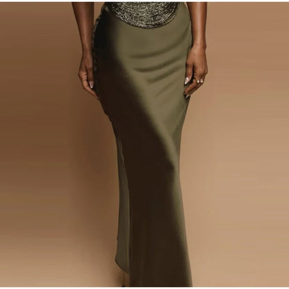 Elegant Tassel Crop Tops Satin Mermaid Skirt Sets Women Sleeveless Slim O-neck Vest Hip Package Skirts 2026 Summer Party Outfit