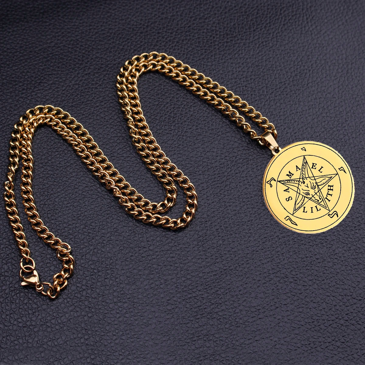 HLSS066 Evil Satanic symbols vectors Royalty Pentagram Baphomet Goat Head Black Star Talisman Stainless Steel Pendant Necklace