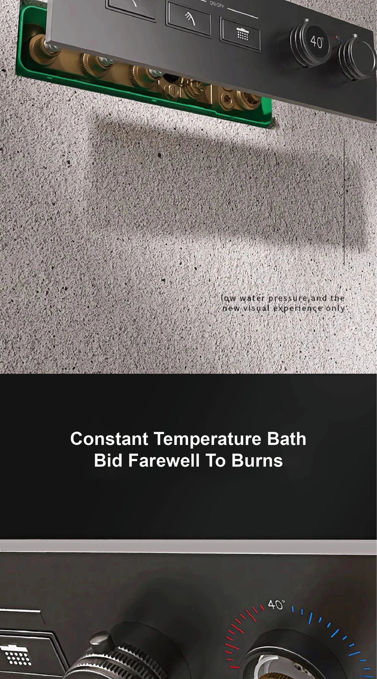 Luxury brass gun gray wall mounted shower system, wall mounted design with constant temperature LED digital display bathroom Tap