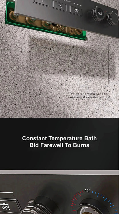 Luxury brass gun gray wall mounted shower system, wall mounted design with constant temperature LED digital display bathroom Tap