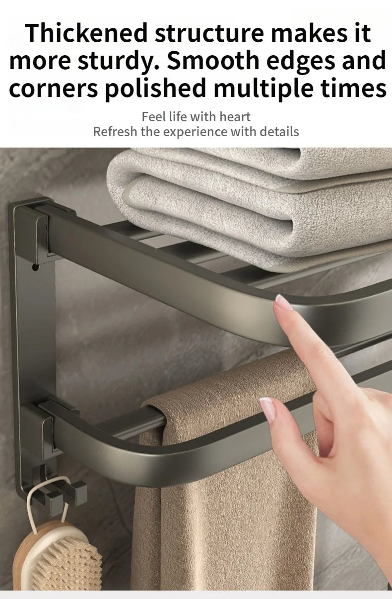Upgrade And Thicken Grey/Black 50CM-60CM Towel Rack Space Aluminum Toilet Storage Rack Wall Mounted BathTowel Rack