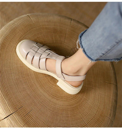 2023 Women Sandals Retro Genuine Leather Luxury Roman Sandals Casual Buckle Strap Summer Shoes GLADIATOR Thick Heel Women Shoes