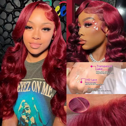 Burgundy 13x6 Hd Lace Frontal Human Hair Wig 220 Density Brazilian 13x4 Lace Front Wig 99j Body Wave Human Hair Wigs For Women