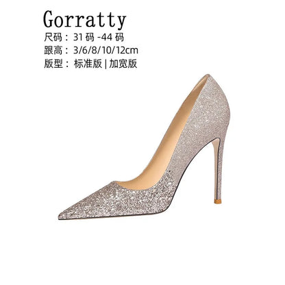 Champagne Color  High Heels 10cm 8cm 6cm Women's Shoes Thin Heels Pointed Head Ladies Pumps Shallow Mouth Stiletto Party Shoes