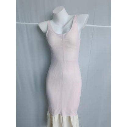 Sheer Mesh Overlay Lace Hem Slip Midi Dress Slim Spaghetti Strap 2026 Summer Elegant Women Bodycon Dress Trendy Date Lady Gown