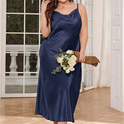 Plus Size 3Xl 4Xl 5Xl Nightgown Lady Sexy Swing Collar Nightdress Long Lingerie Women Summer New Satin Sleepwear Nightwear