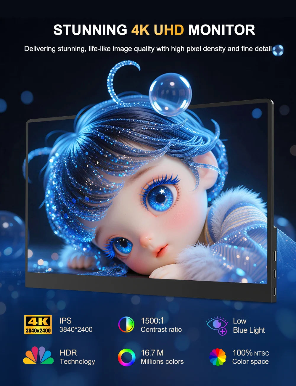 HOWENS 15.6 Inch 4K Monitor IPS Display HDR 100% NTSC For Laptop Switch PS5 Xbox Phone Gaming External Screen Second Monitor NEW