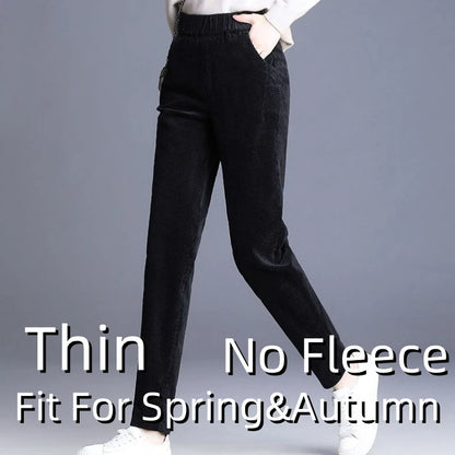 Autumn Winter Plush Thick Thin Elegant Women's Pants High Waist Fleece Pencil Pants Women Corduroy Leggings Office Lady Trousers