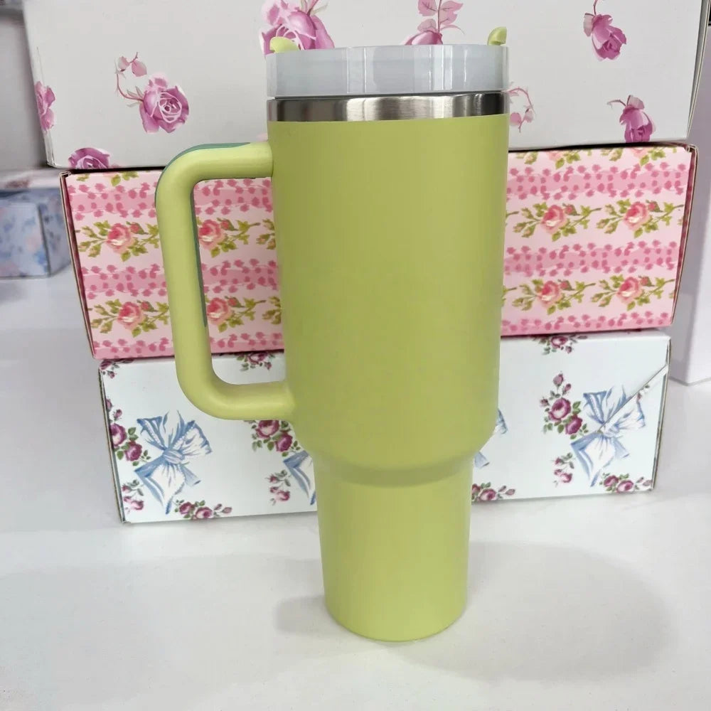 40oz Tumbler withLOGO Handle Lid Straw Stainless Steel Vacuum Insulated Quengher H2.0 Thermos Cup Silicone Boot for Stanleys