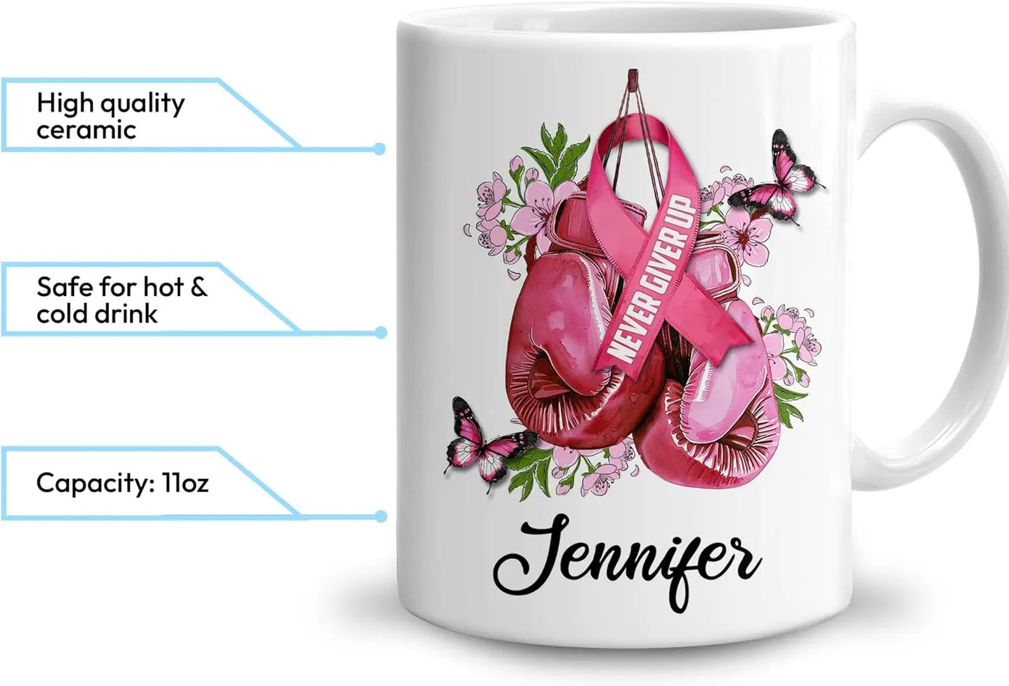 Personalized Breast Cancer Awareness Mug Gifts for Women - Birthday Christmas Gifts For Breast Cancer Warriors Survivors