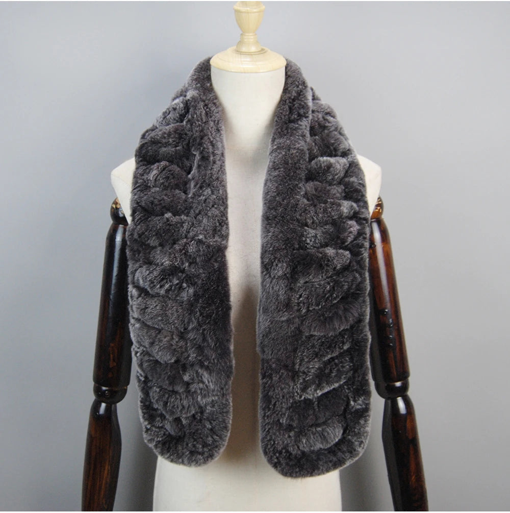 Winter Women Knitted Real Rex Rabbit Fur Scarf Natural Soft Long Style Rex Rabbit Fur Muffler Lady Warm 100% Genuine Fur Scarves
