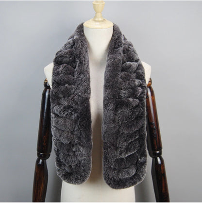 Winter Women Knitted Real Rex Rabbit Fur Scarf Natural Soft Long Style Rex Rabbit Fur Muffler Lady Warm 100% Genuine Fur Scarves