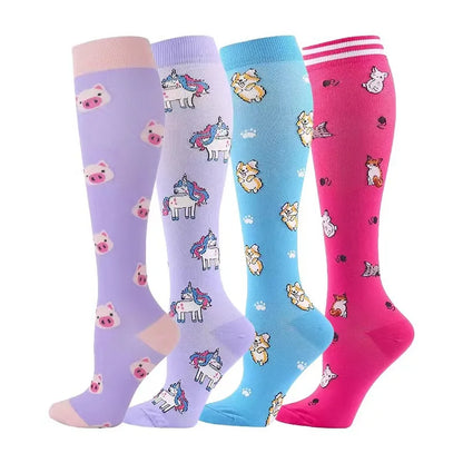 4 Pairs of Compression Socks Men Women Medical Varicose Veins Nursing Socks For Outdoor Running Pregnant Sports Socks