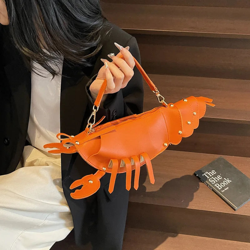 Young Girls Lobster Shape Crossbody Bag Solid Color Pu Leather Handbag Cute Creative Funny Bag Casual Toy Cross Body Phone Bag