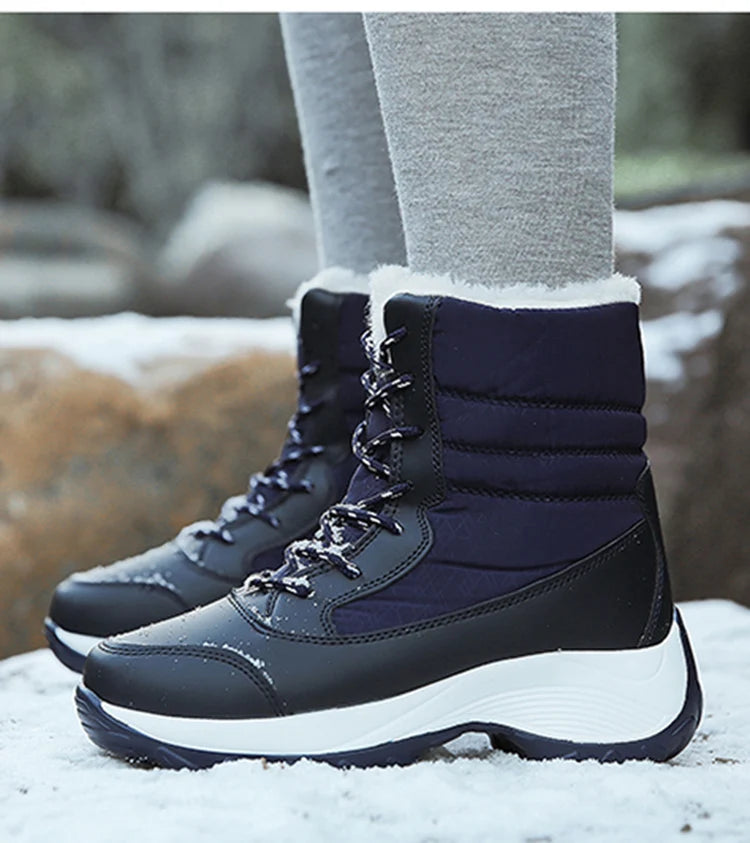 Snow Boots Woman Solid Shoes Woman Lace-Up Ladies Shoes Soft Ankle Boots Warm Lightweight Winter Ladies Boots Botas Mujer