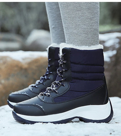 Snow Boots Woman Solid Shoes Woman Lace-Up Ladies Shoes Soft Ankle Boots Warm Lightweight Winter Ladies Boots Botas Mujer