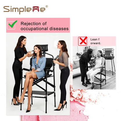 Simpleme Lightweight Aluminum Portable Folding Tall Director Adjustable High Makeup Artist Chair With Headrest