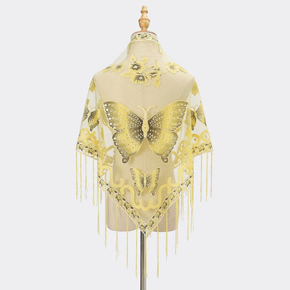 New Women Lace Tassel Triangular Scarf Solid Hollow-out Butterfly Embroidery Scarves Soft Lady Shawl Foulard Party Wrap Shawls