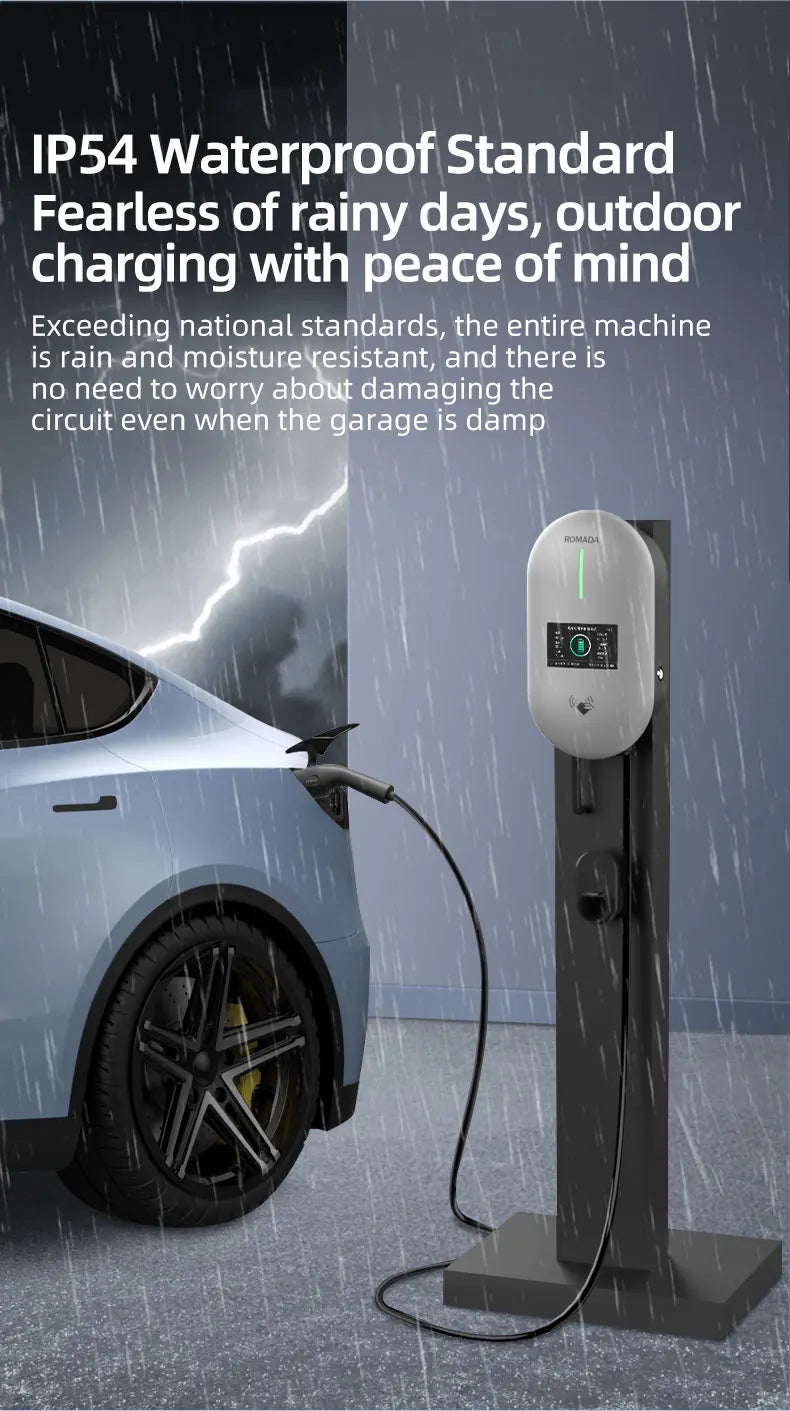 ROMADA EV Charging Station 32A Electric Vehicle Car Charger EVSE Wallbox Wallmount 7KW Type2 Cable IEC62196 Bluetoo APP Control
